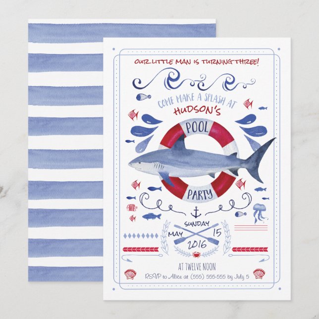 Invitation à la fête de la piscine d'anniversaire  (Devant / Derrière)