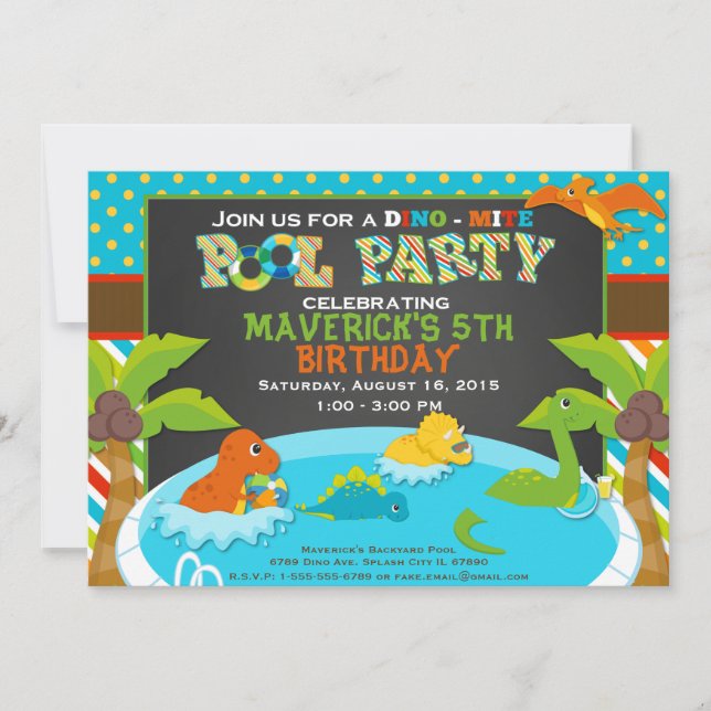 Invitation à la fête de la piscine de dinosaures - (Devant)