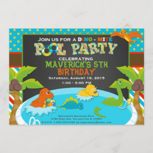 Invitation à la fête de la piscine de dinosaures -