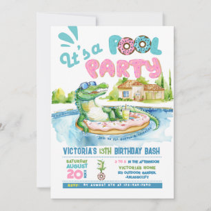 Invitation à la fête de la piscine de Donut croco