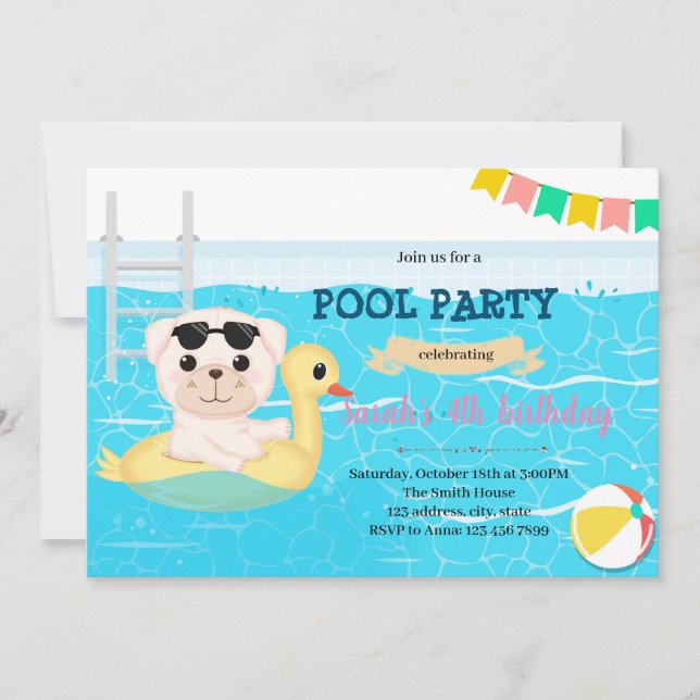 Invitation à la fête de la piscine de marionnettes (Devant)