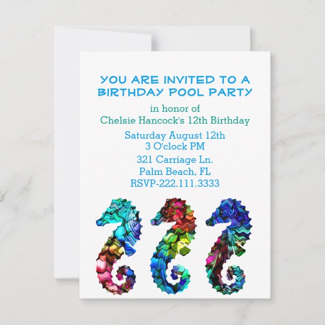 Invitation à la fête de la piscine de Sea Horses (Devant)