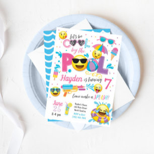 Invitation à la fête de la piscine Emoji, Annivers