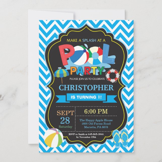 Invitation à la fête de la piscine Splish Boy été (Devant)