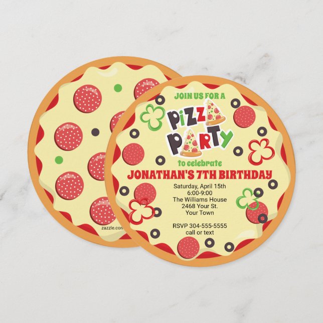 Invitation à la fête de la pizza Anniversaire de e (Devant / Derrière)