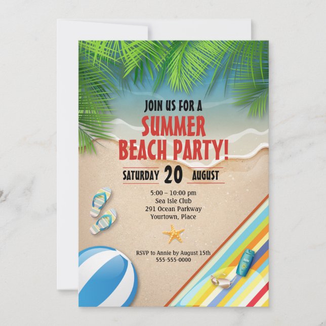Invitation à la fête de la plage d'été tropical (Devant)