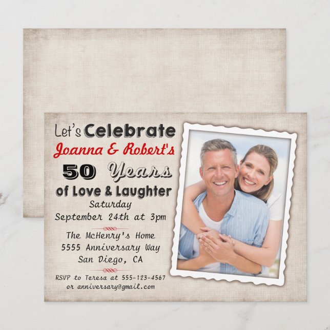 Invitation à la fête de l'anniversaire rétro avec  (Devant / Derrière)