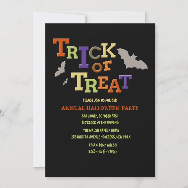 Invitation à la fête de l'Halloween (Devant)