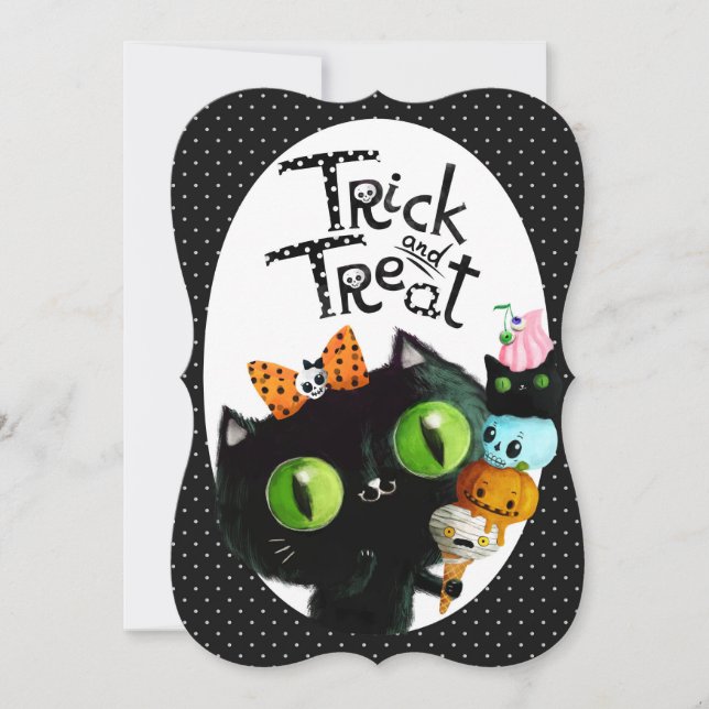 Invitation à la fête de l'Halloween Cat Noir Cute (Devant)