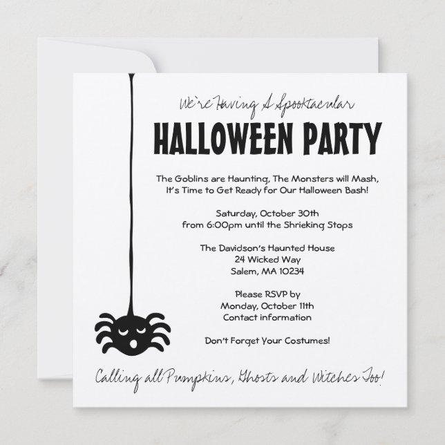 Invitation à la fête de l'Halloween de Spider - Ca (Devant)