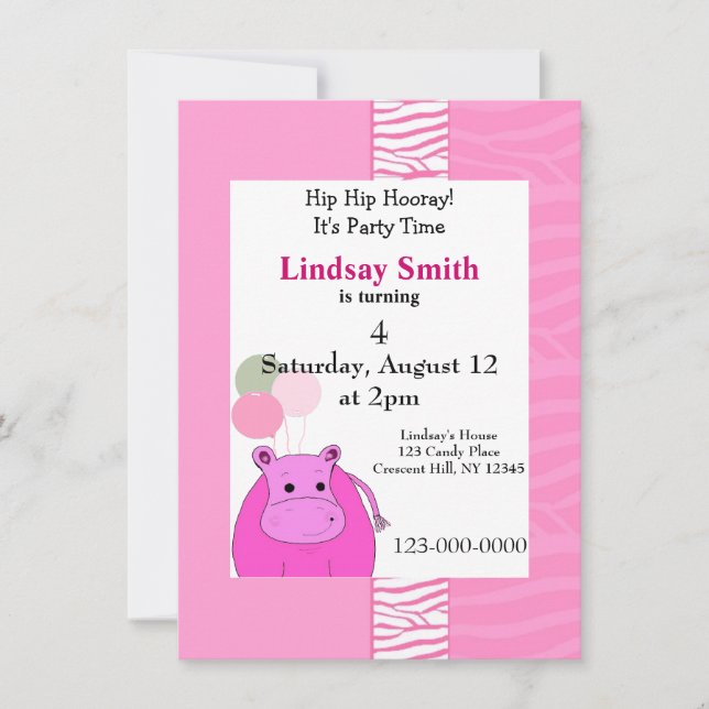 Invitation à la fête de l'hippopotame rose (Devant)