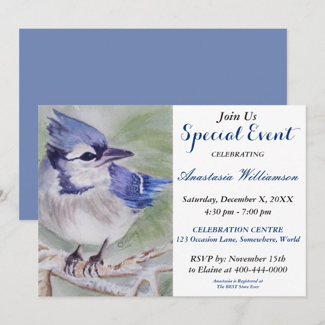 INVITATION À LA FÊTE DE L'OISEAU BLEU DU BONHEUR (Devant / Derrière)