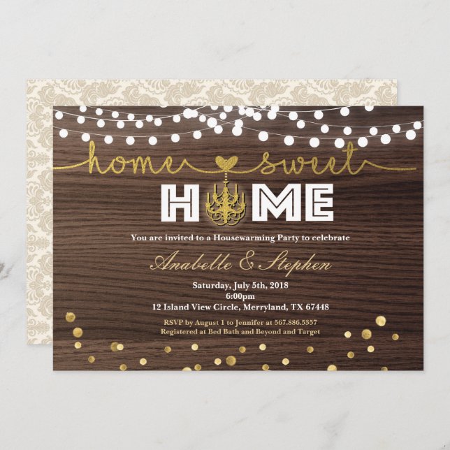 Invitation à la fête de l'or Bois rustique (Devant / Derrière)