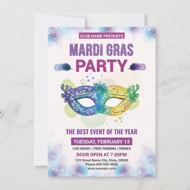 Invitation à la fête de Mardi Gras (Devant)