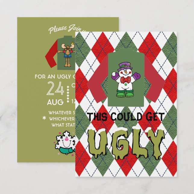 Invitation à la fête de Noël au pull moche (Devant / Derrière)