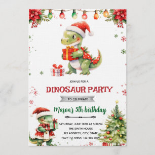 Invitation à la fête de Noël avec dinosaure