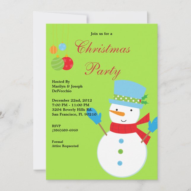 Invitation à la fête de Noël bonhomme de neige (Devant)