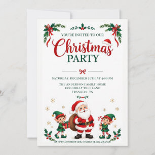 Invitation à la fête de Noël de Santa et des lutin