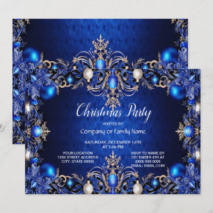 Invitation à la fête de Noël décorative bleue