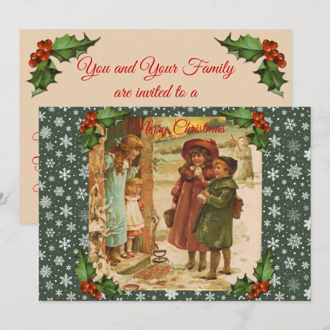 Invitation à la fête de Noël des enfants victorien (Devant / Derrière)