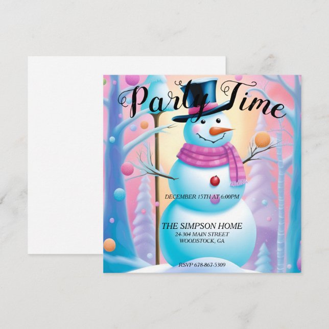 Invitation à la fête de Noël du bonhomme de neige (Devant / Derrière)