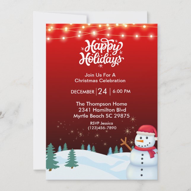 Invitation à la fête de Noël du mignon Snowman (Devant)