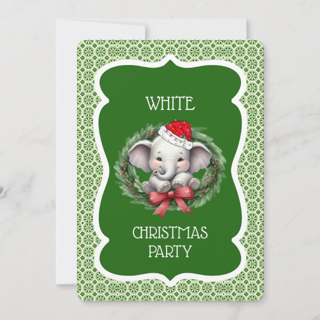 Invitation à la fête de Noël éléphant blanc (Devant)