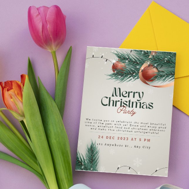 Invitation à la fête de Noël en gris clair et vert (Créateur téléchargé)