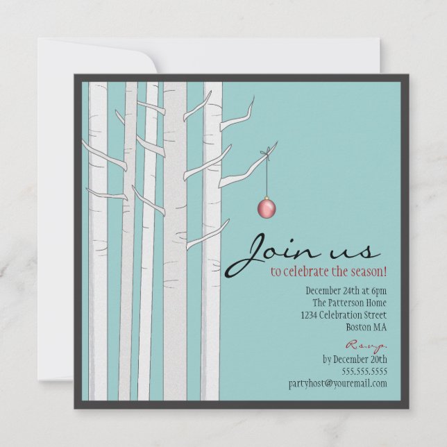 Invitation à la fête de Noël et à l'ornement rouge (Devant)