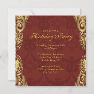 Invitation à la fête de Noël Gold Damask