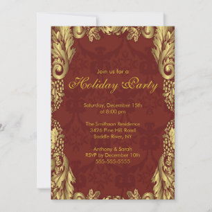Invitation à la fête de Noël Gold Damask