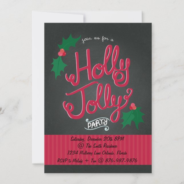 Invitation à la fête de Noël Holly Jolly (Devant)