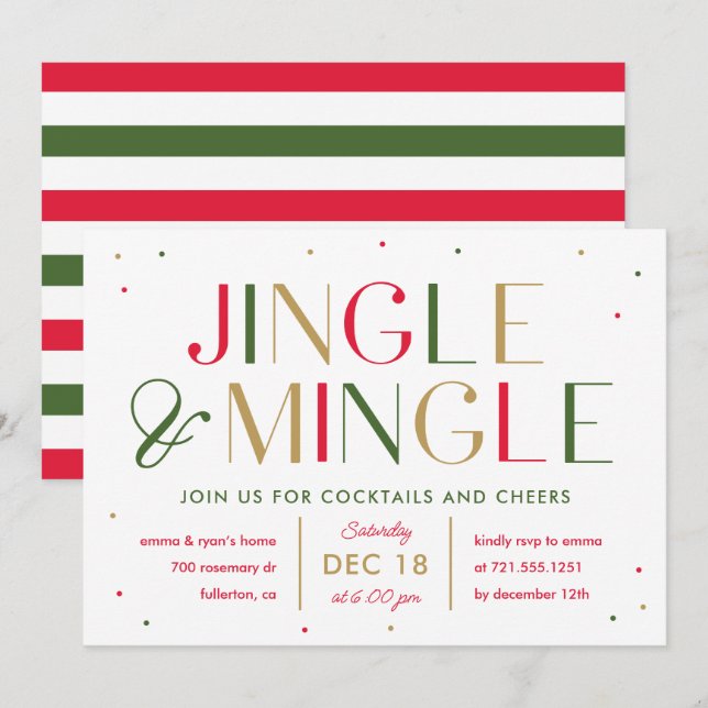 Invitation à la fête de Noël Jingle et Mingle (Devant / Derrière)