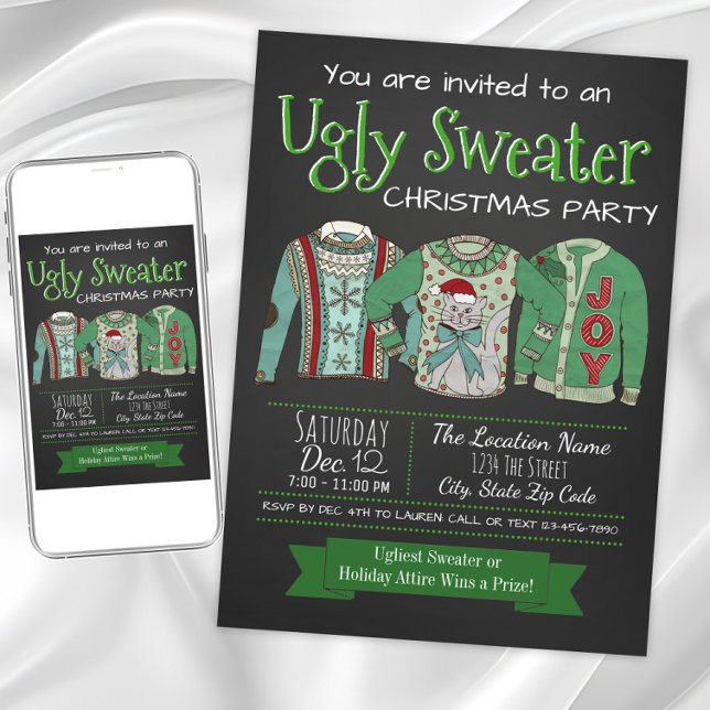 Invitation à la fête de Noël moche (Ugly sweater Christmas party invitation. Instant download and printed invitations available.)