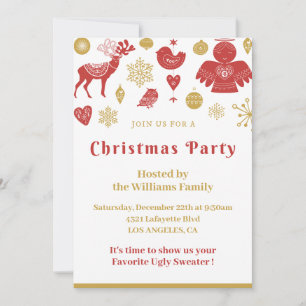 Invitation à la fête de Noël Or Rouge Nordique