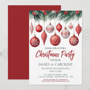 Invitation à la fête de Noël rouge et blanc