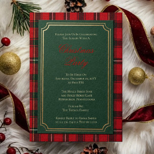 Invitation à la fête de Noël verte   Carreaux Tart