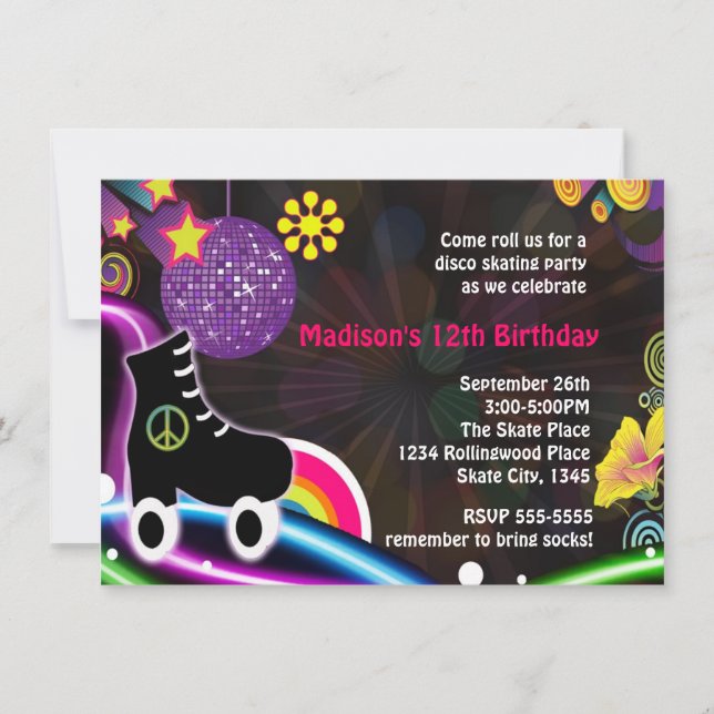 Invitation à la fête de patinage à rouleaux à lueu (Devant)