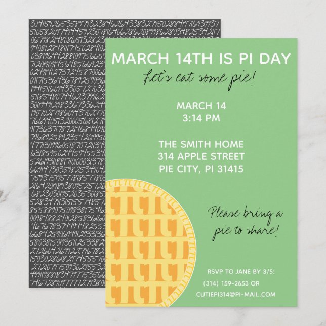 Invitation à la fête de Pi Day avec Chiffres Pi su (Devant / Derrière)