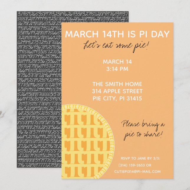 Invitation à la fête de Pi Day avec Chiffres Pi su (Devant / Derrière)