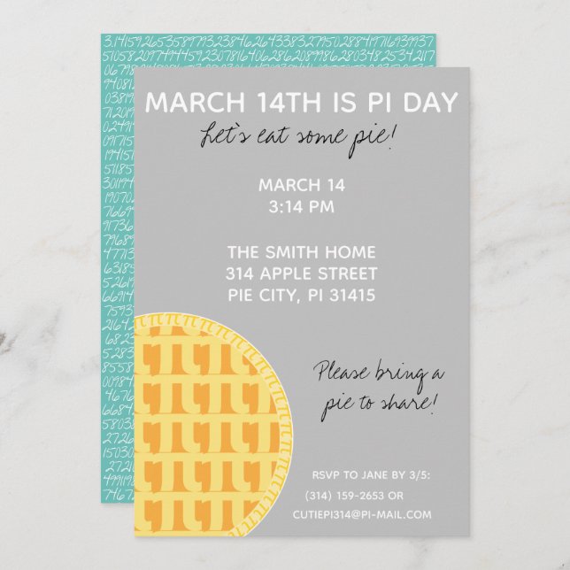 Invitation à la fête de Pi Day avec Chiffres Pi su (Devant / Derrière)