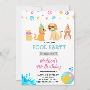 Invitation à la fête de piscine pour animaux de co