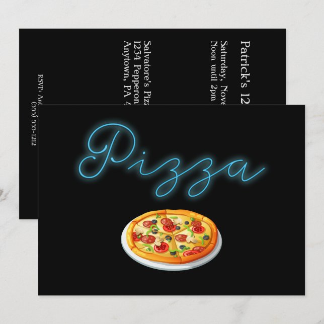 Invitation à la fête de pizza Neon Glow (Devant / Derrière)