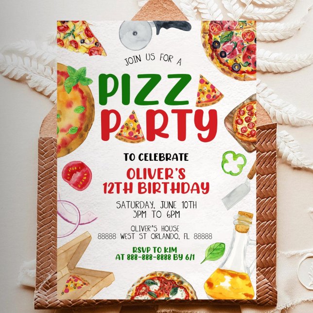 Invitation à la fête de pizza, Pizza Anniversaire  (Créateur téléchargé)