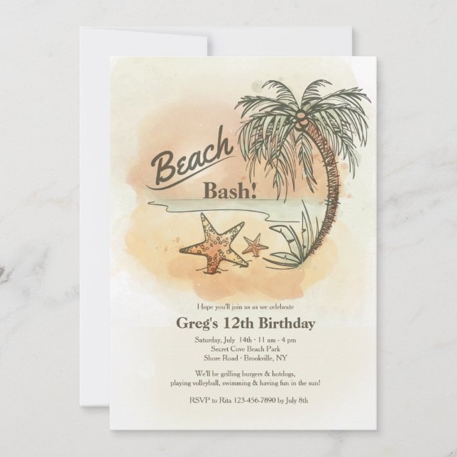 Invitation à la fête de plage (Devant)