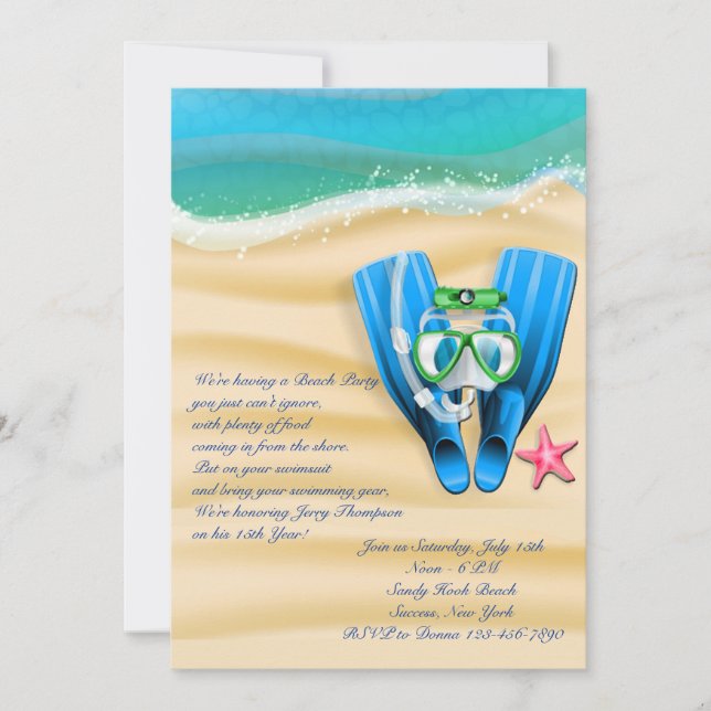 Invitation à la fête de plage de Snorkel Gear (Devant)