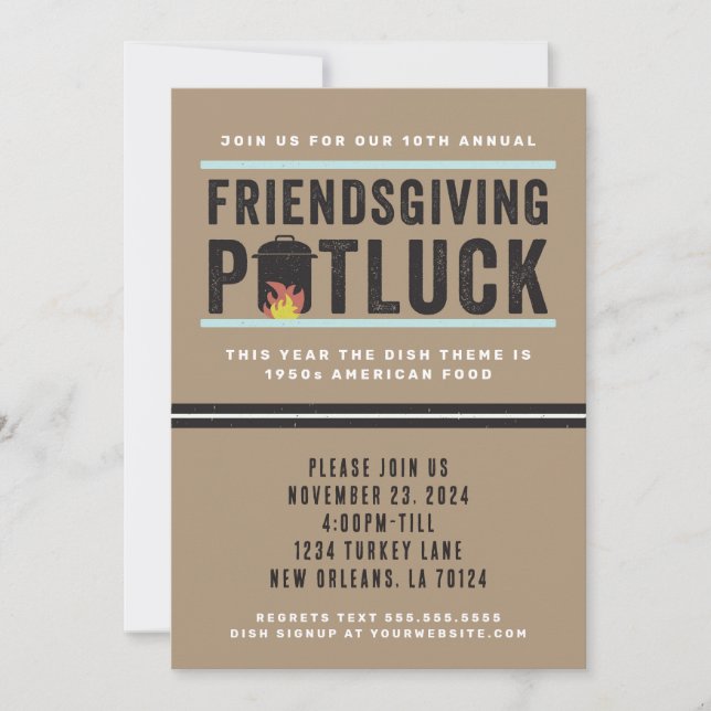 Invitation à la fête de potluck de Friendsgiving (Devant)