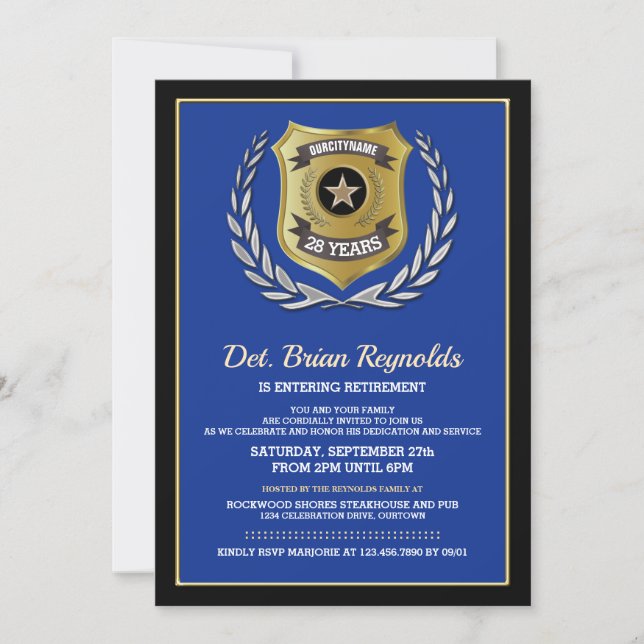 Invitation à la fête de retraite d'un policier (Devant)