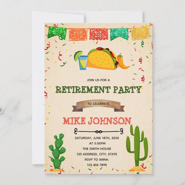 Invitation à la fête de retraite Taco Bout (Devant)