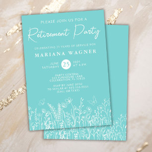 Invitation à la fête de retraite Teal Wildflowers